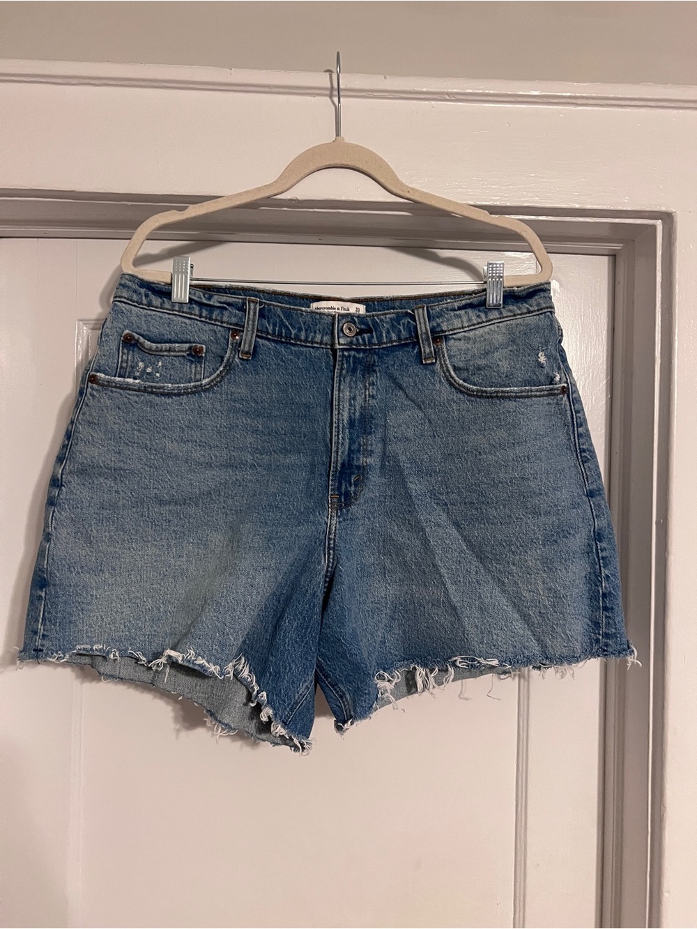 Abercrombie & Fitch Light Blue Frayed Denim Shorts